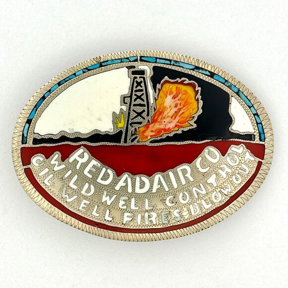VTG Red Adair Co. Belt Buckle Oil Well Control Firefighter Western Red White - Picture 12 of 14